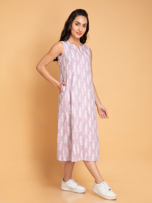 PRINTED KALIDAR LONG DRESS EMBELLISHED WITH BUTTON DETAILS