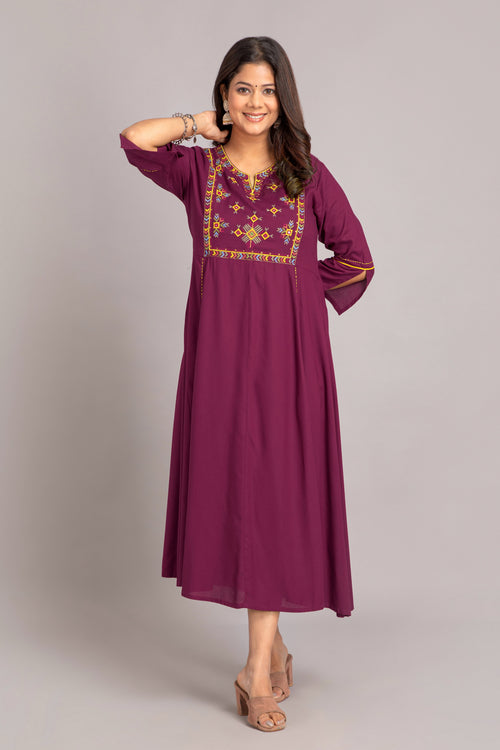 Beautiful Phulkari Embroidered Flared Kurti Long Dress