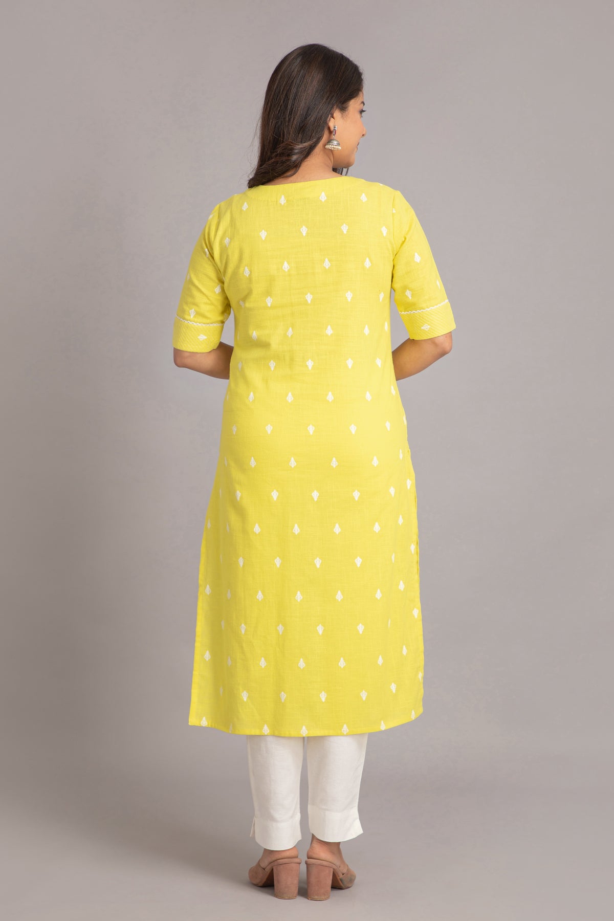 Printed Long Kurti with Embroidery & Bead Work