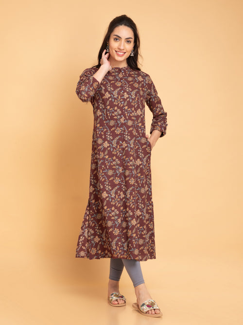 Cotton Slub Kalamkari Print A-Line Long Kurti