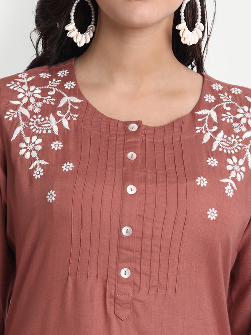 Rayon Embroidered Top With Pintuck Detail