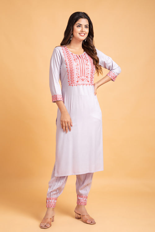 2 Pc Mirror Embroidery Kurta with Lantern Pant Set