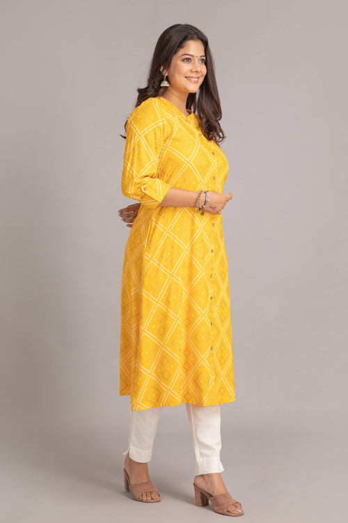 Bandhej Printed A-Line Long Kurti