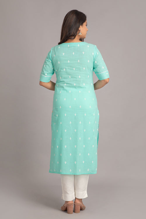 Printed Long Kurti with Embroidery & Bead Work