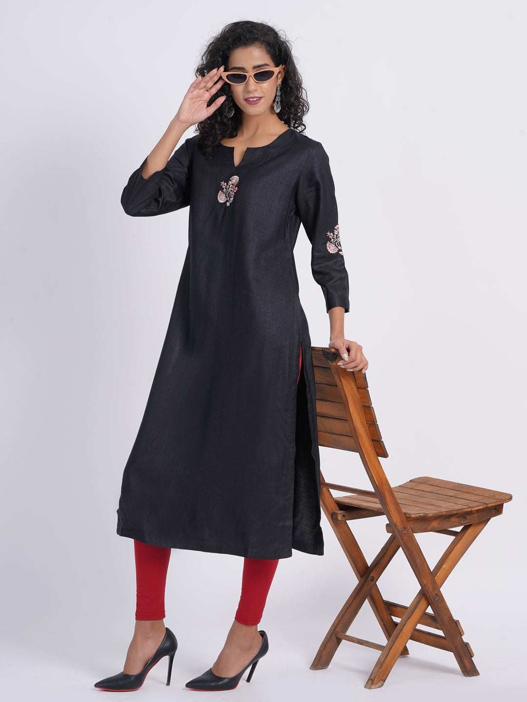 Embroidered Tussar Silk Long Kurti