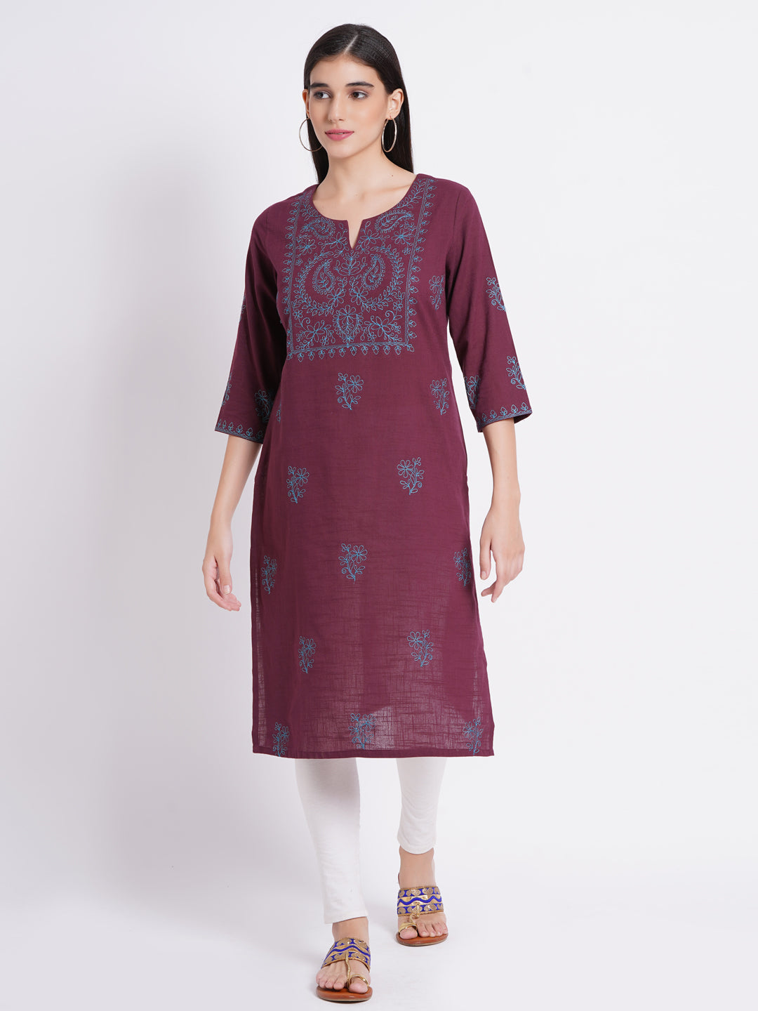 Cotton Slub Embroidered Long Kurti