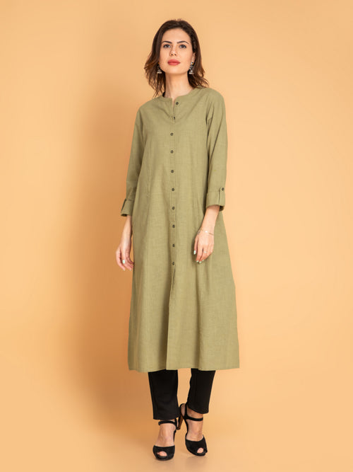 A-Line Long Kurti with Fancy Metal Buttons