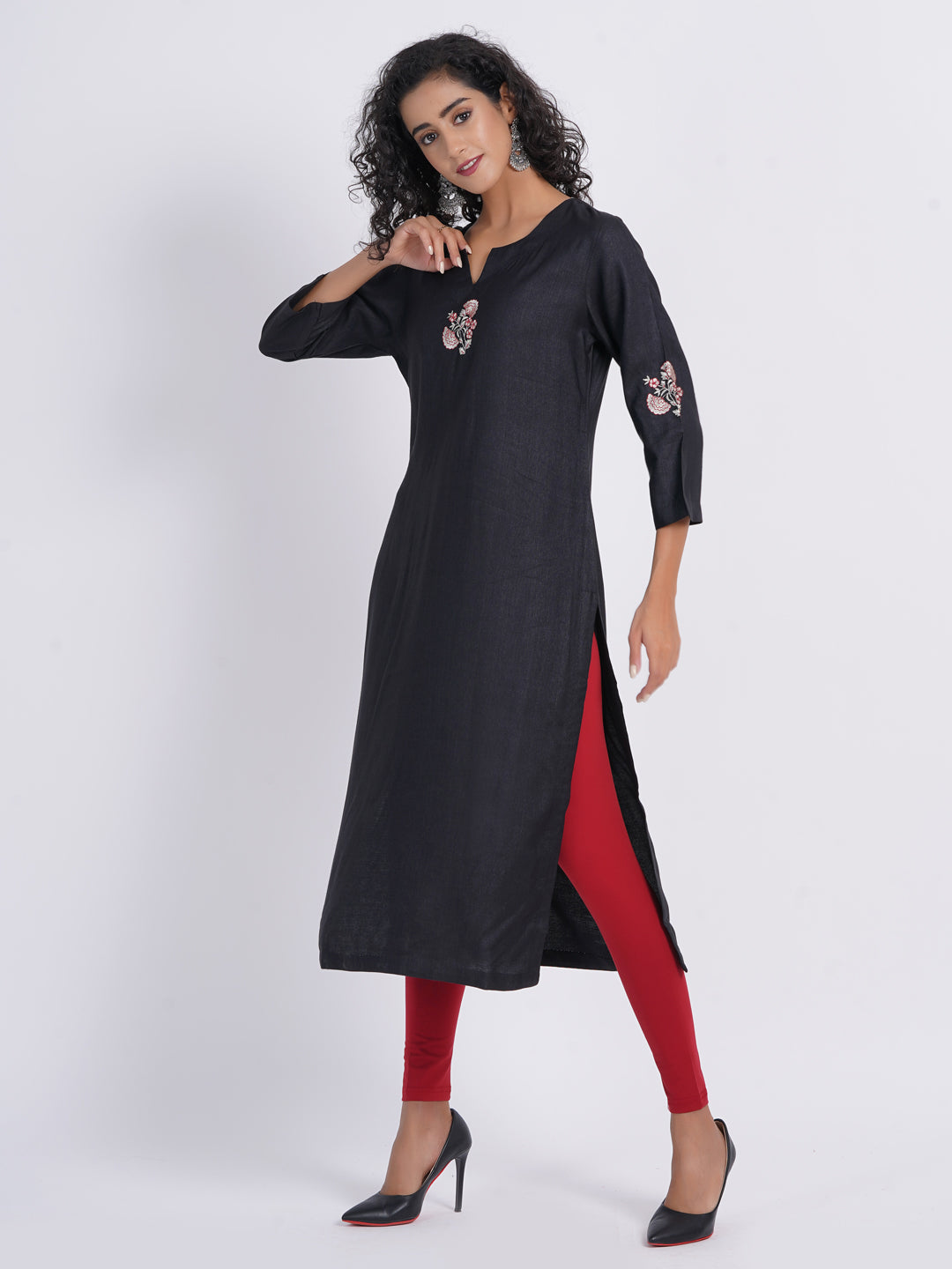 Embroidered Tussar Silk Long Kurti