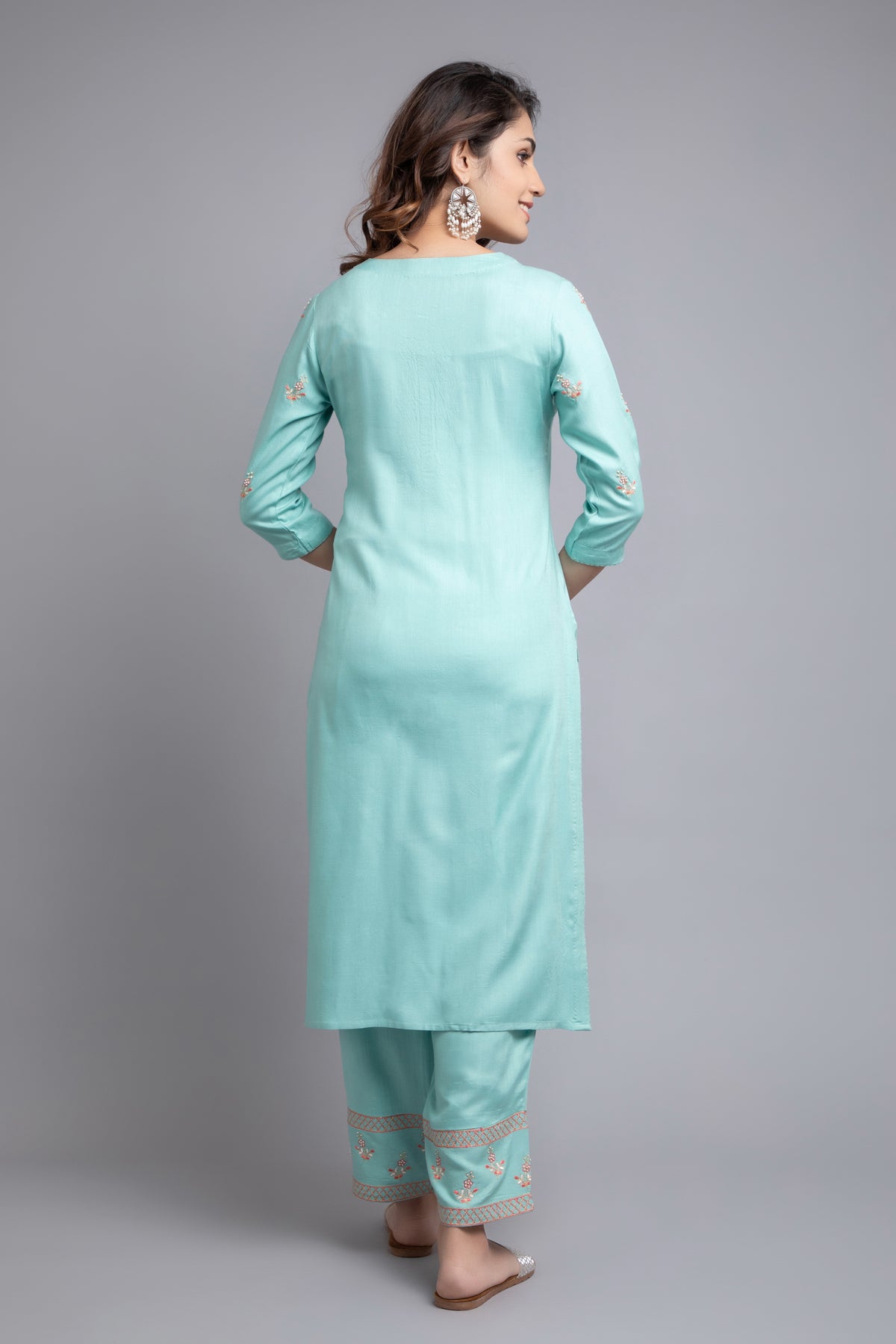 SOLID EMBROIDERED STRAIGHT KURTA AND PANT SET WITH DUPATTA