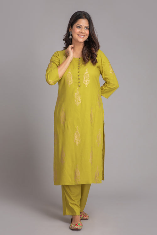 Gold Printed 2 Piece Kurta Set with Metal Embellishments