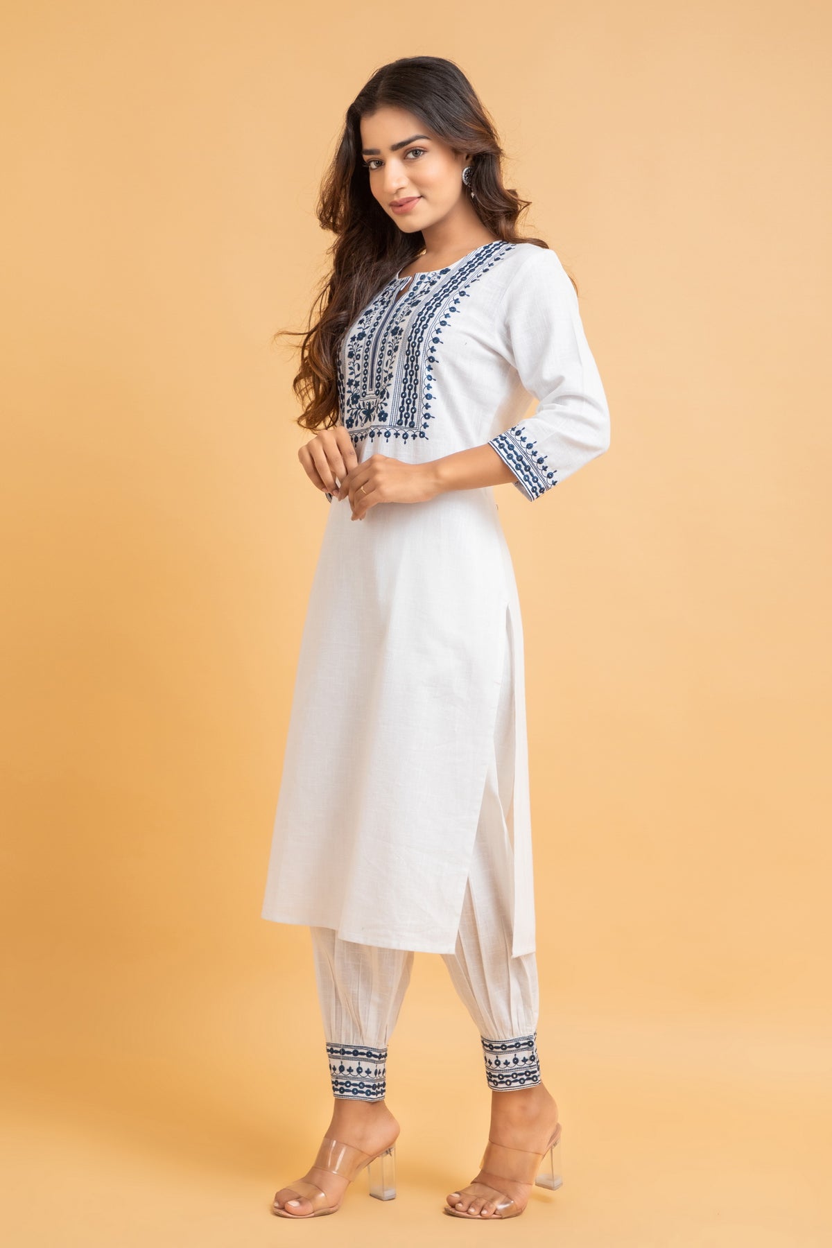 2 Pc Mirror Embroidery Kurta with Lantern Pant Set