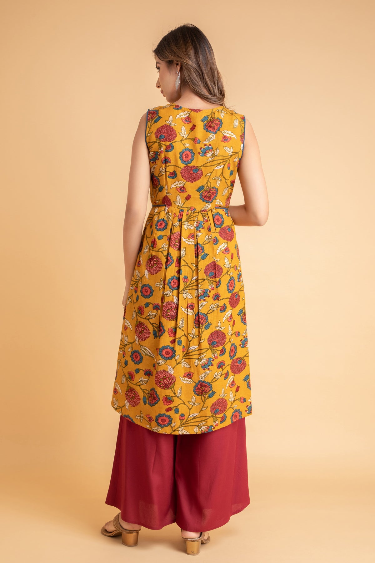 Floral Printed Rayon Kurta with Handcraft Details