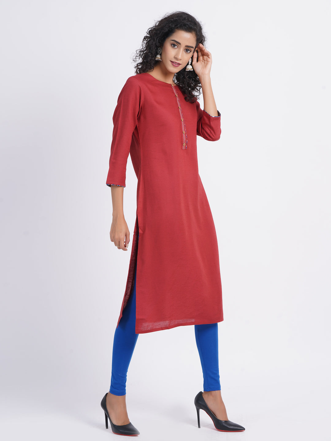 WORK WEAR STRAIGHT KURTI WITH PLACKET DETAILS