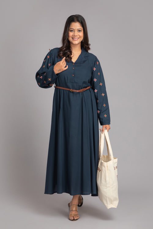 Embroidered Long Flared Dress