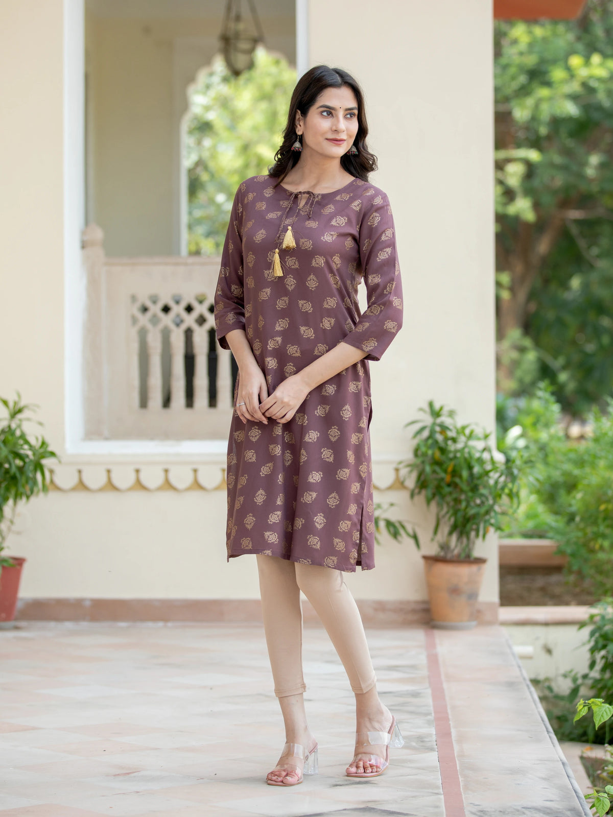 GOLD PRINTED STRAIGHT KURTI