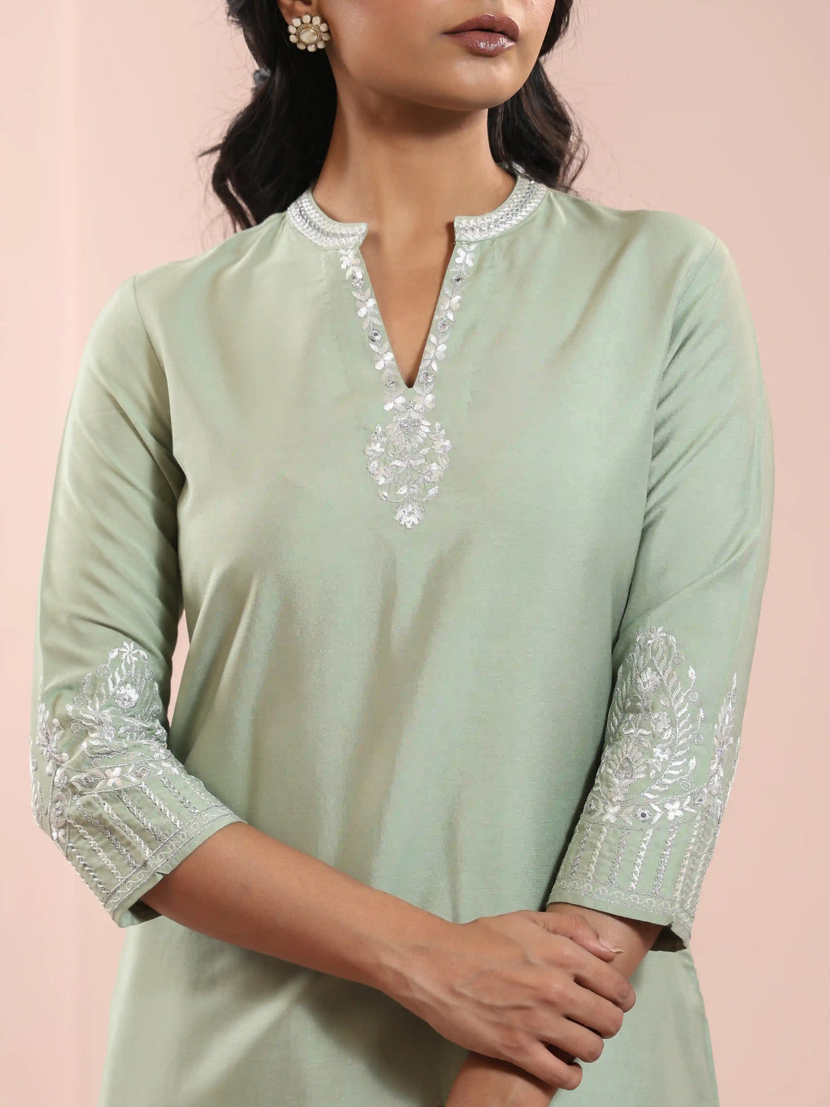 SILK BASE MIRROR EMBROIDERY 3PC KURTA SET