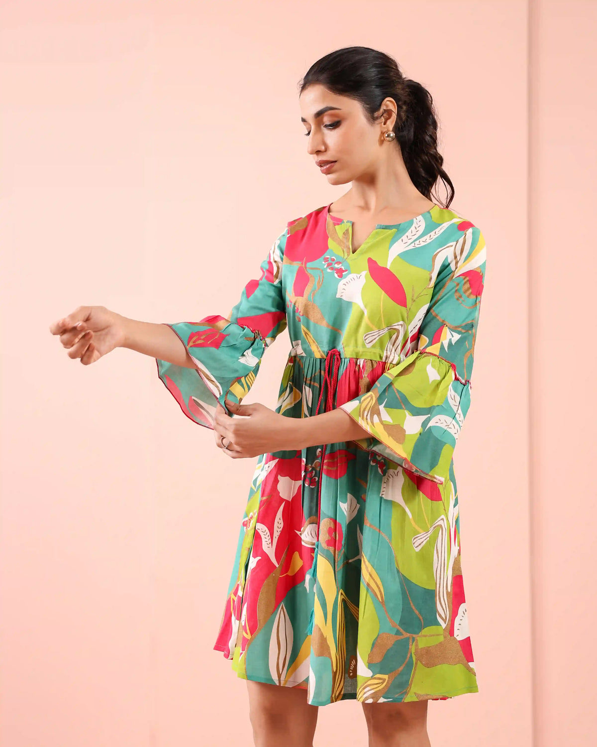 MUL COTTON TROPICAL PRINTED SHORT DRESS
