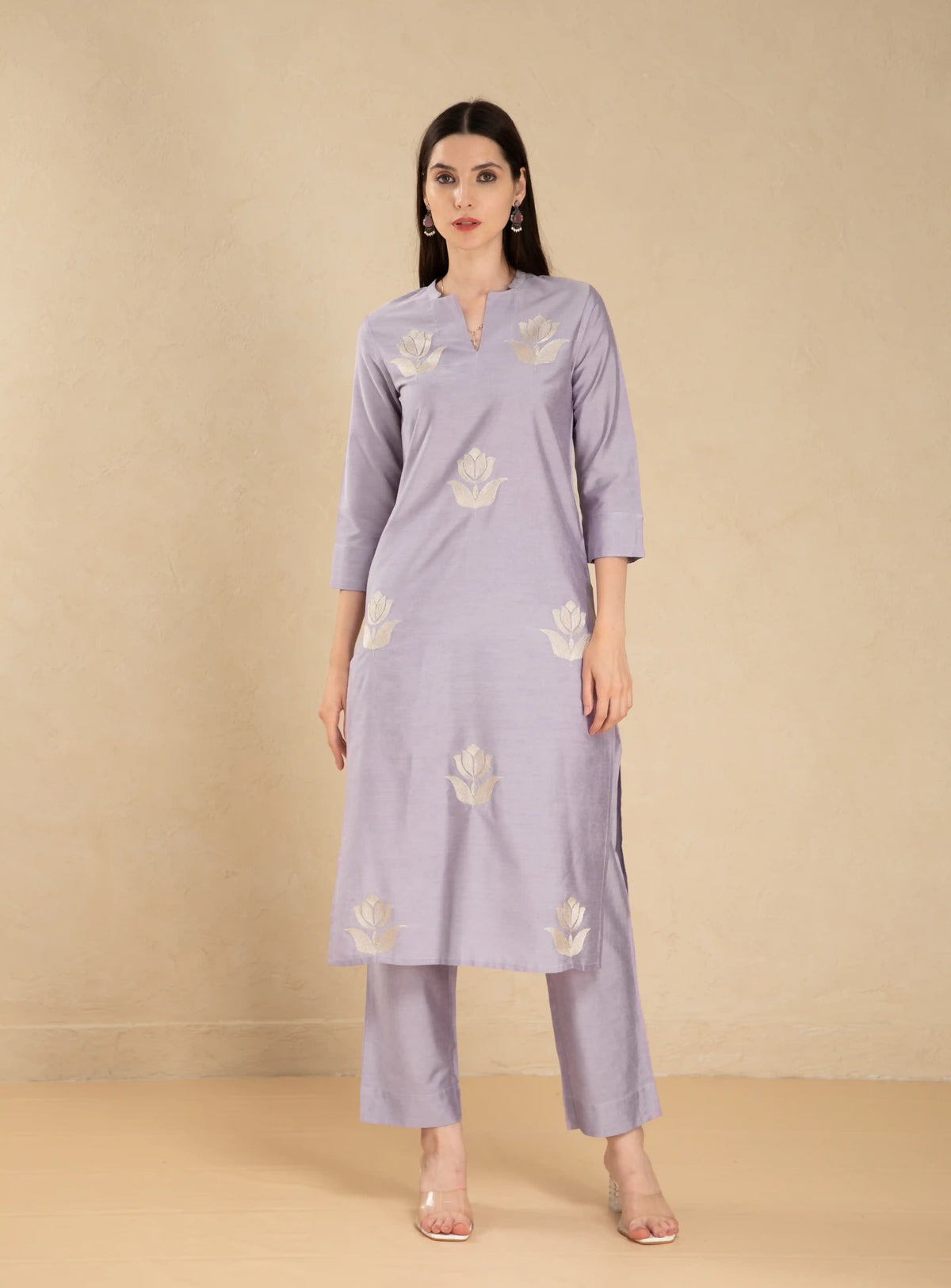 Women Lavender silk-base-2pc-kurta-set-with-embroidery-details