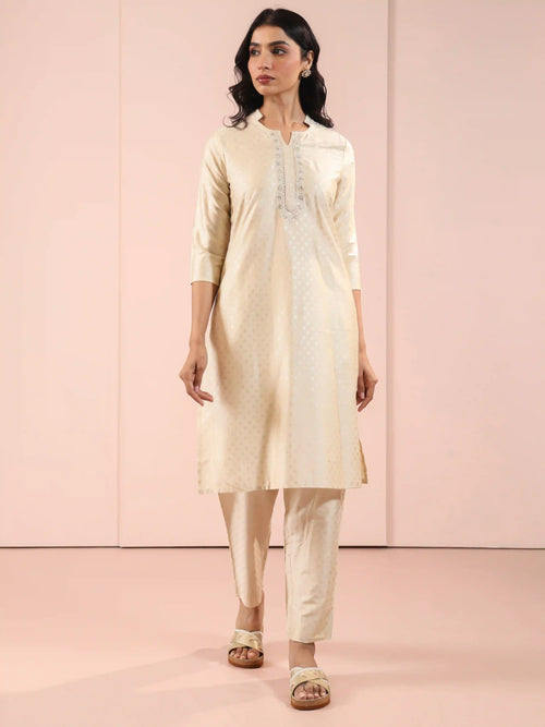 SILK BASE 2PC GOLD PRINTED KURTA SET