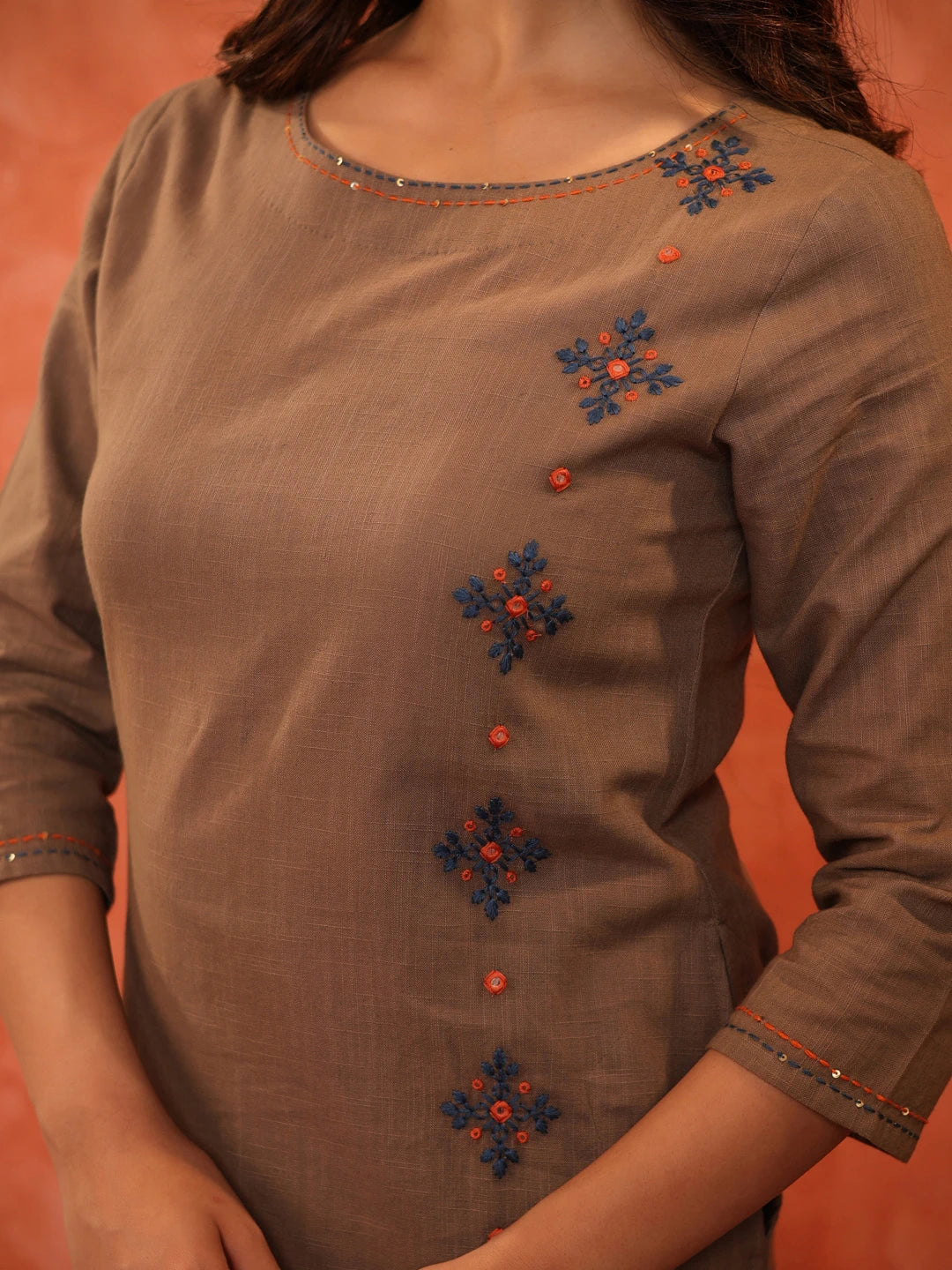 MIRROR HANDLOOK EMBROIDERED SINGLE KURTI EMBELLISHED WITH HANDCRAFT DETAILS