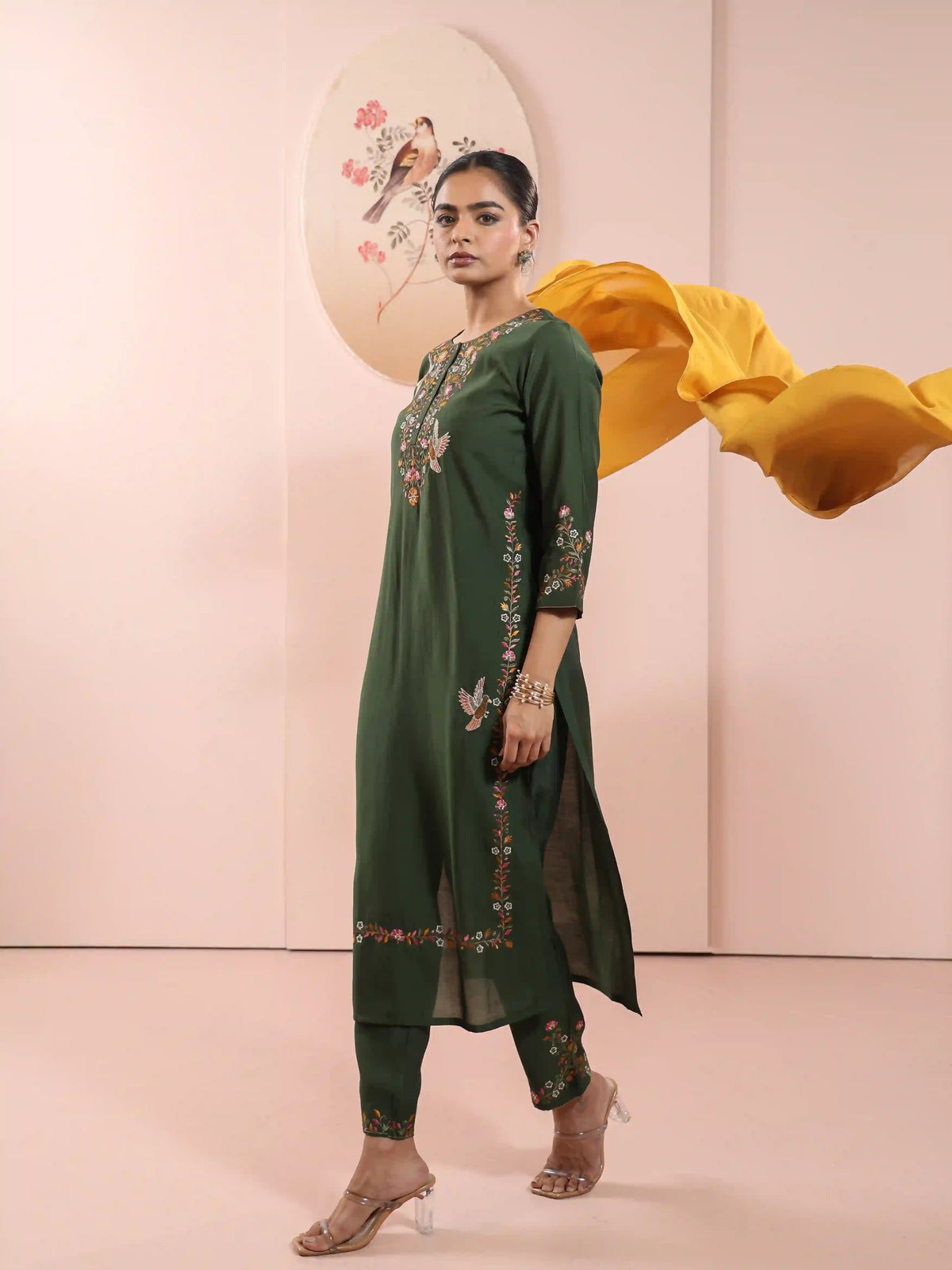 SILK BASE BEAUTIFUL EMBROIDERY 3PC KURTA SET WITH SEQUENCE DETAILS