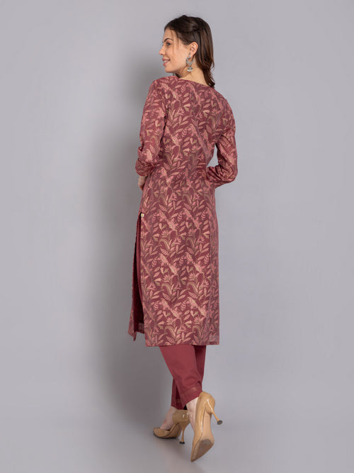 GOLD PRINTED STRAIGHT KURTA WITH PANT SET