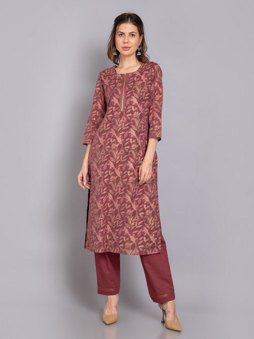 GOLD PRINTED STRAIGHT KURTA WITH PANT SET