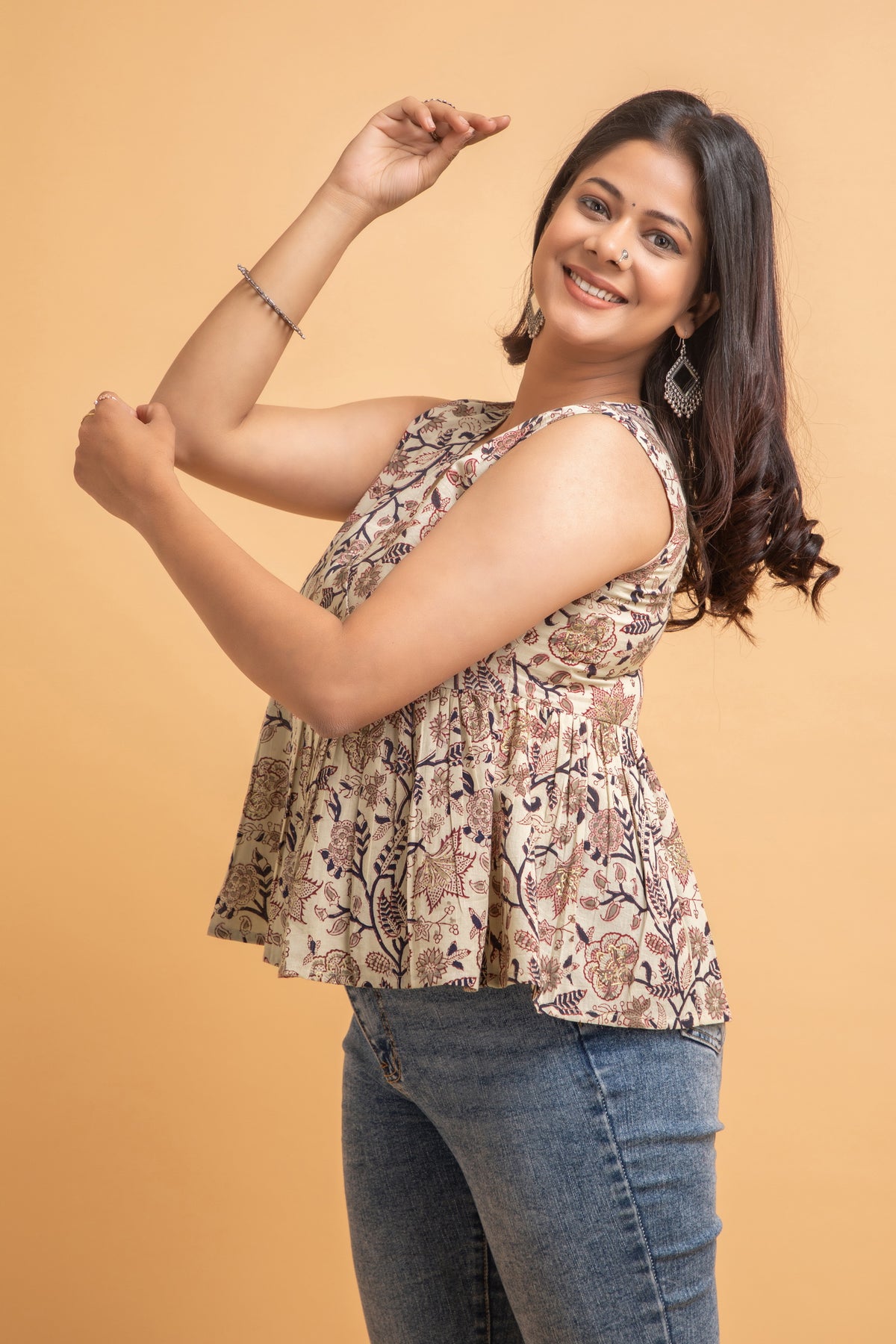 Floral print angrakha top