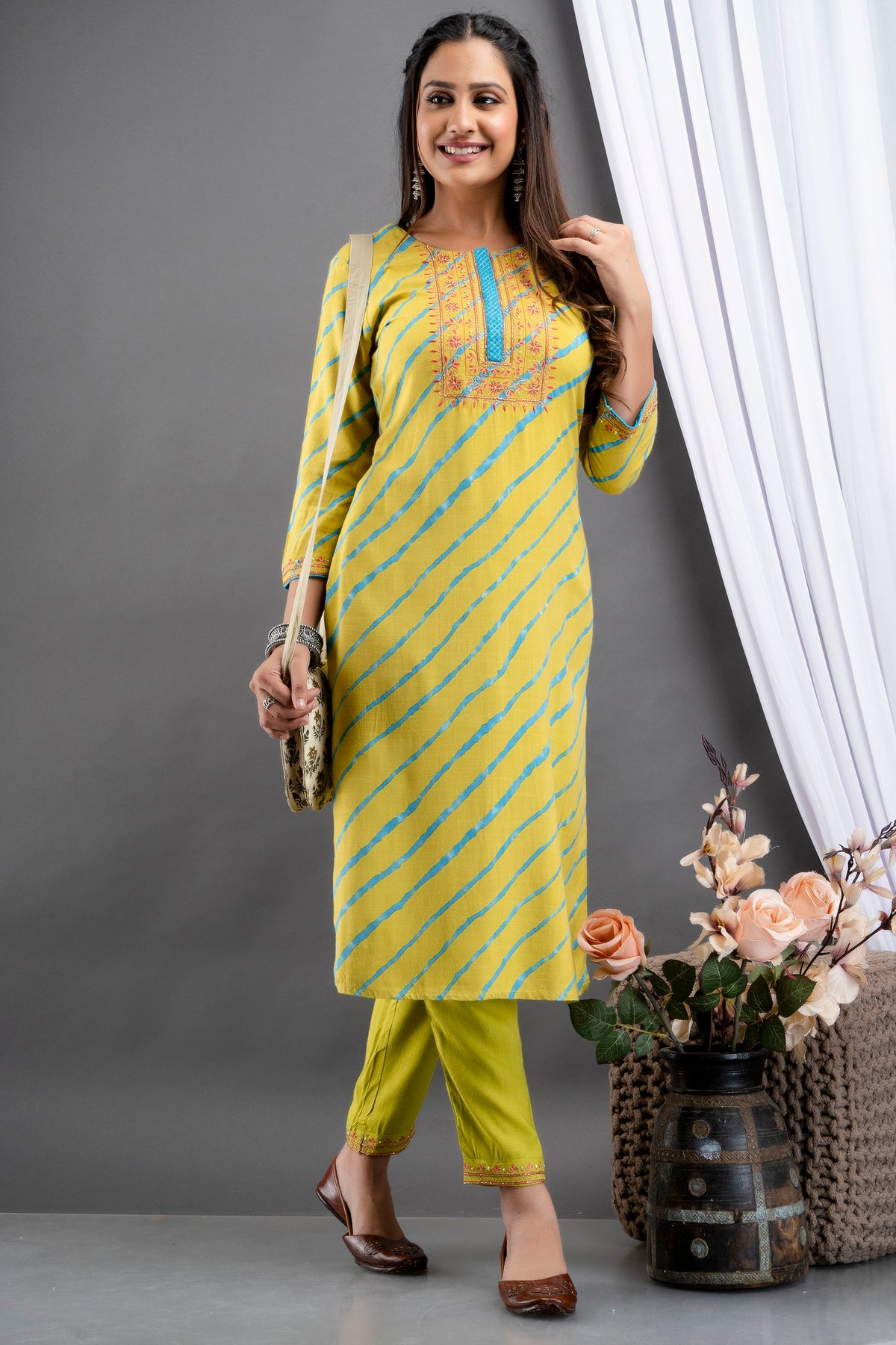 Lehariya Printed 2 Pc Kurta Set with Adda Work