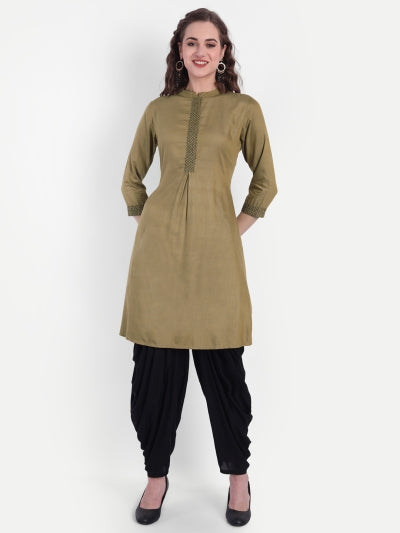 Handcrafted Tussar Silk A-Line Kurti with Adda Work