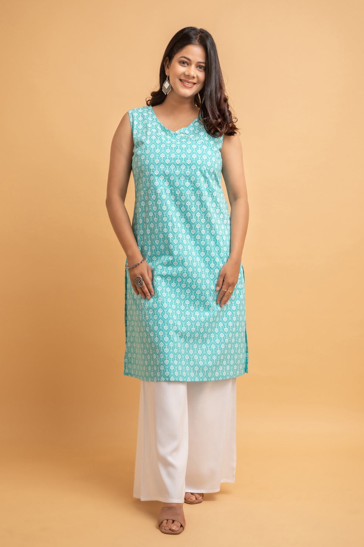 Khadi Print Sleeveless Long Kurti