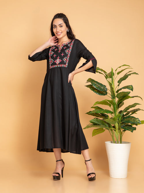 Beautiful Phulkari Embroidered Flared Kurti Long Dress