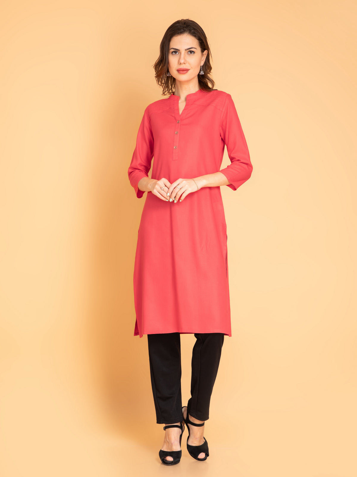 Pintuck Detail Knee-Length Kurti