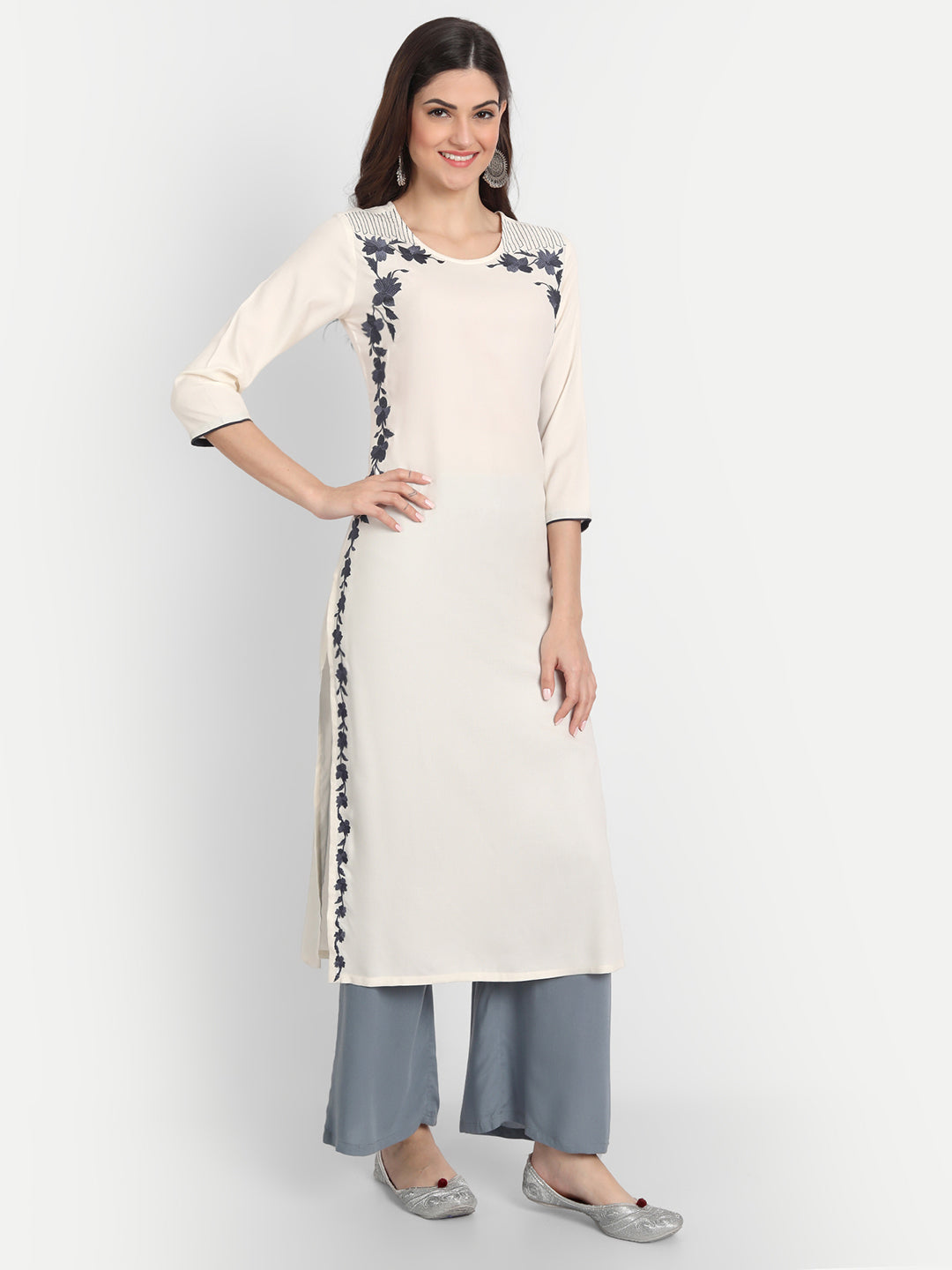 RAYON STRAIGHT EMBROIDERED LONG KURTI