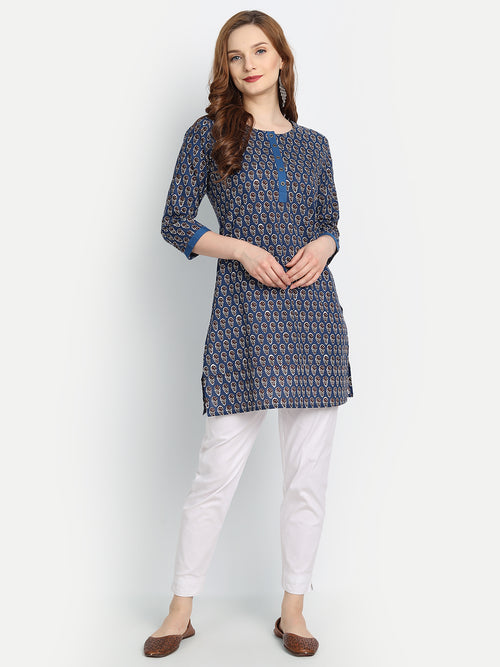 Mul Cotton Floral Print Short Kurti