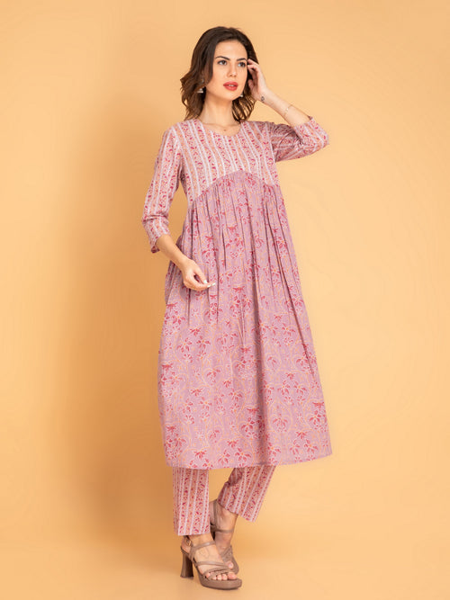 Mul Cotton Alia Cut 2Pcs Kurta Set with Gota Lace