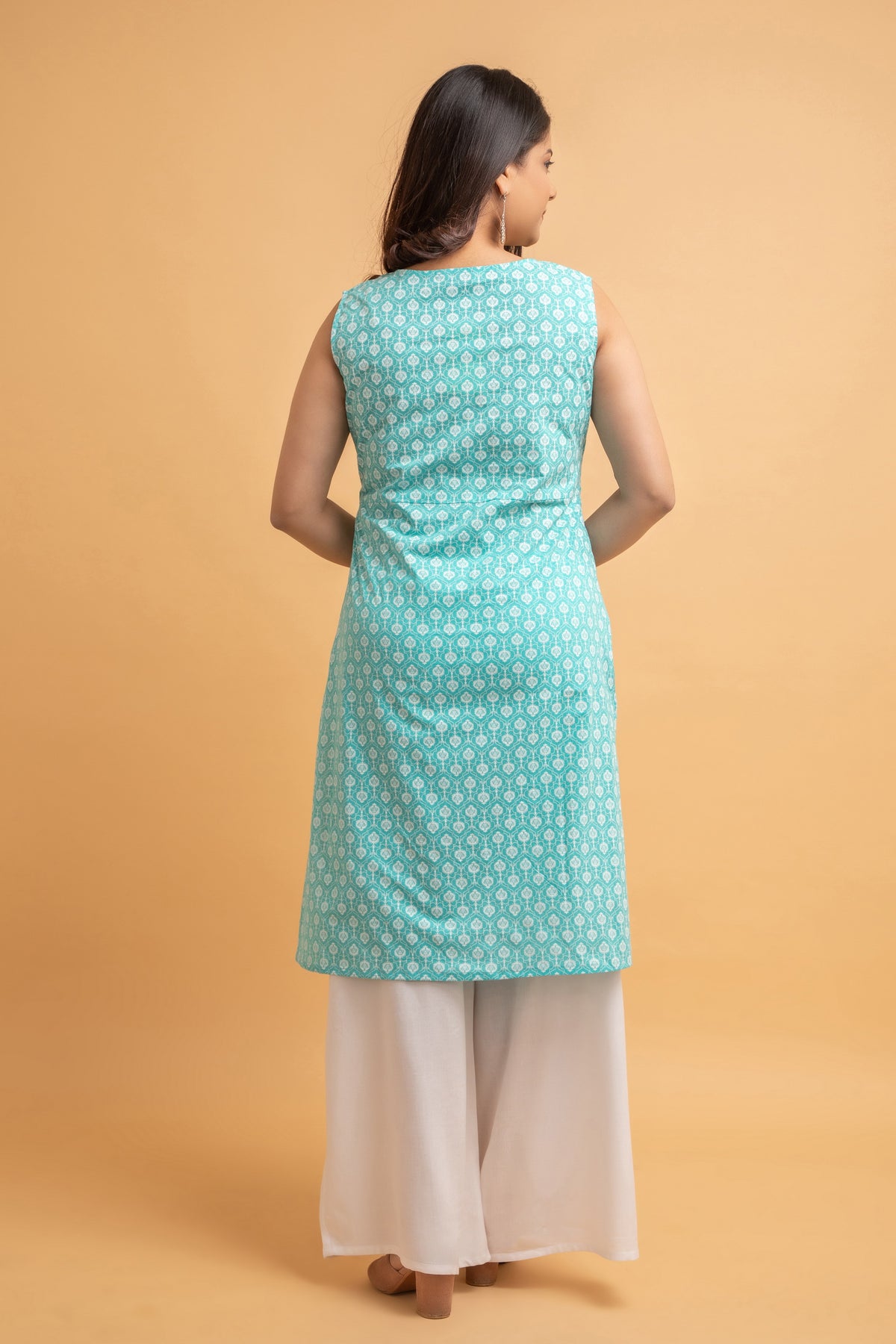 Khadi Print Sleeveless Long Kurti