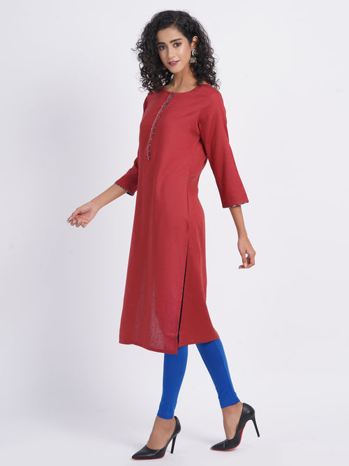 WORK WEAR STRAIGHT KURTI WITH PLACKET DETAILS