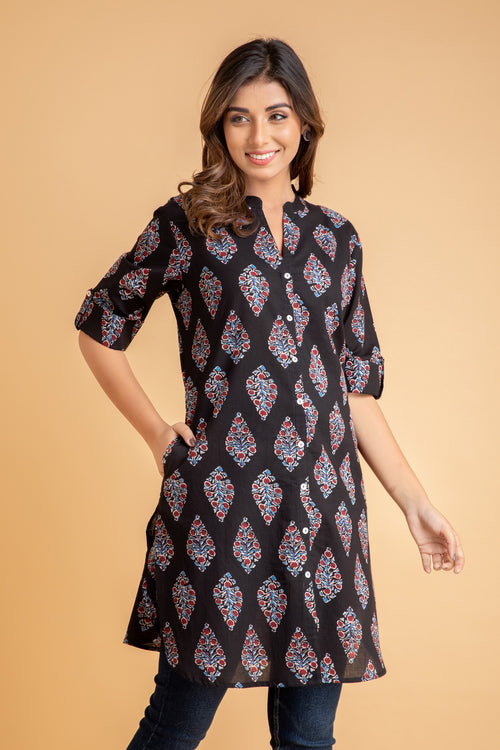 Cotton Ajrak Printed Short Kurti