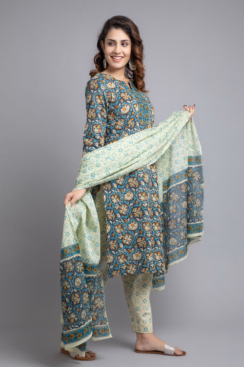 FLORAL PRINTED KURTA & PANT SET WITH DUPATTA