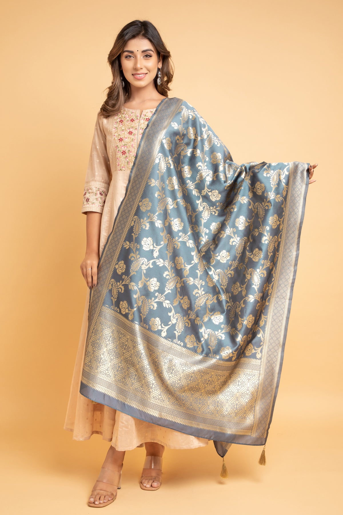 Banarsi Silk Dupatta with Zari Zaal Patterns