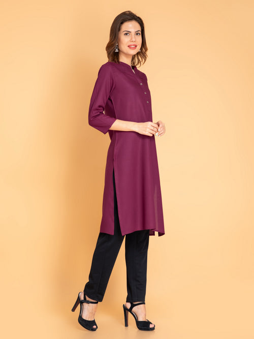 Pintuck Detail Knee-Length Kurti