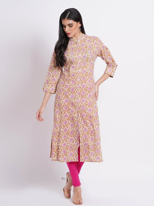 Printed A-Line Day Out Kurti with Button Details