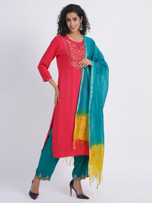 3PCS.KURTA EMBELLISHED WITH BEAUTIFUL EMB.PAIRED WITH OMBREY DUPATTA