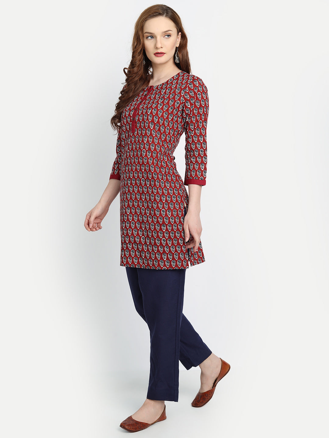 Mul Cotton Floral Print Short Kurti