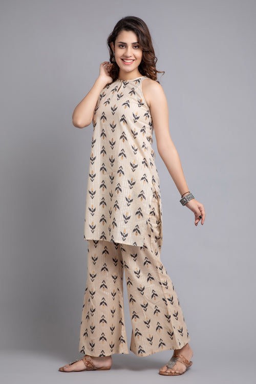 Mul Cotton Sleeveless Kurti with Palazzo Pants