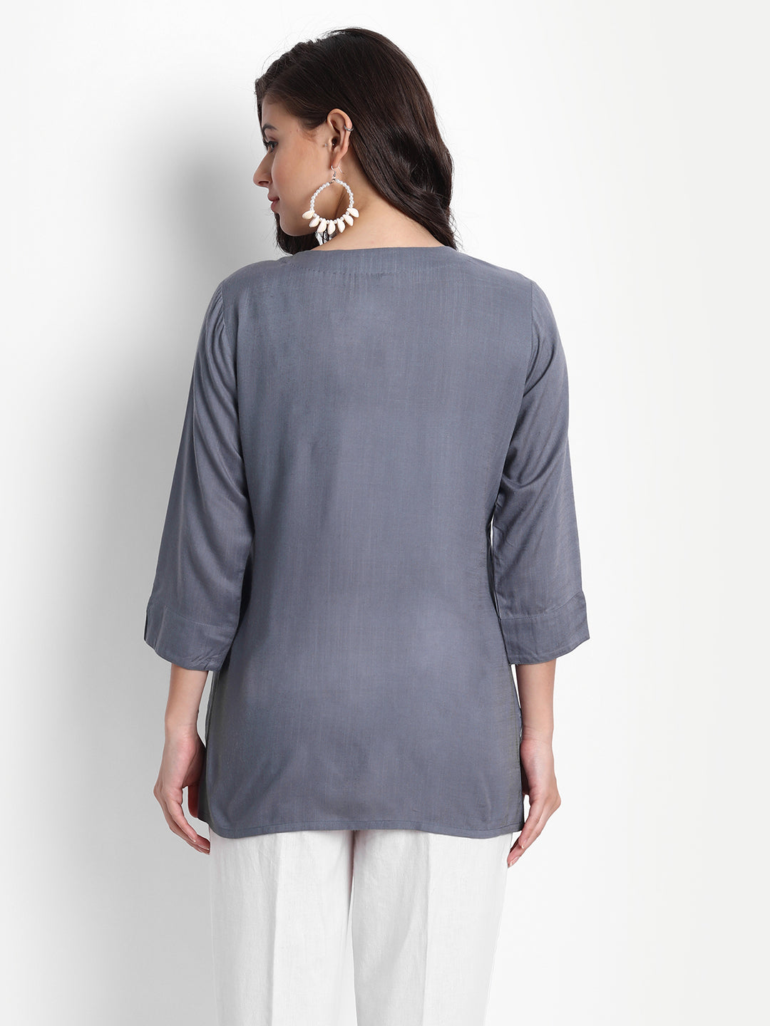 Rayon Embroidered Top With Pintuck Detail