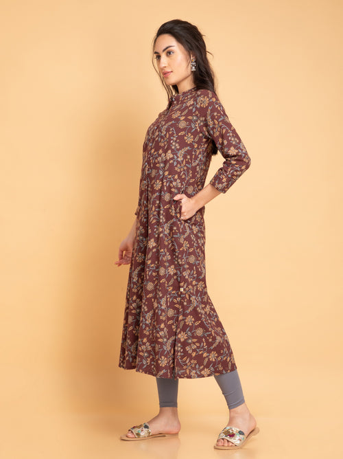 Cotton Slub Kalamkari Print A-Line Long Kurti