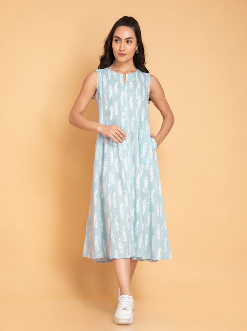 PRINTED KALIDAR LONG DRESS EMBELLISHED WITH BUTTON DETAILS