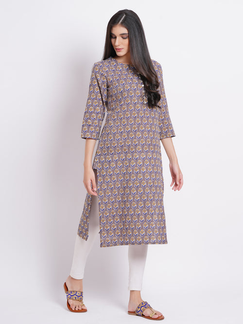 Cotton Printed Long Kurti With Button Details